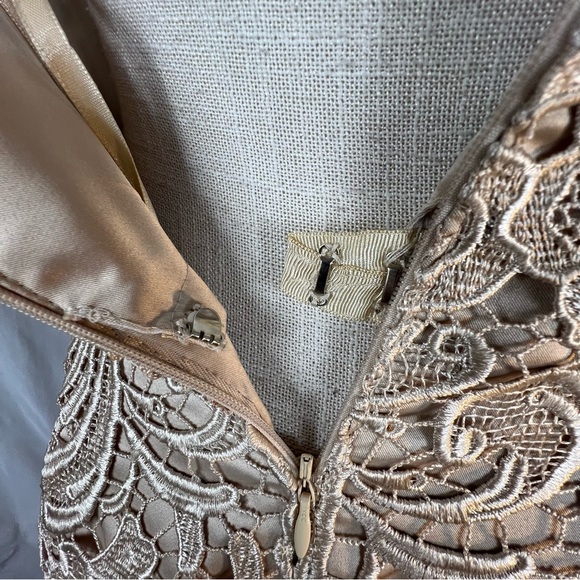Adrianna Papell Evening Cocktail Dress Champagne Lace Overlay Strapless EUC 8 Adrianna Papell Evening Cocktail Dress Champagne Lace Overlay Strapless EUC 8